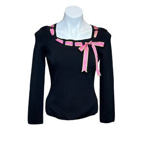 Prima Bella black ribbon tie 3/4 sleeve sweater size S